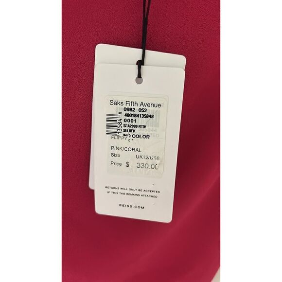 Reiss Manila Fuchsia Pink Knee Length Ruffle Sleeve Dress Size 8 - Picture 9 of 9